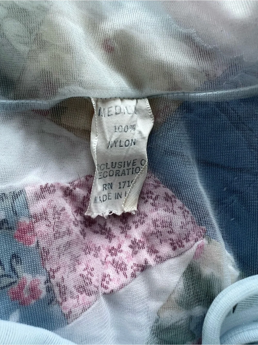 Vintage Sheer Blue Nylon Butterfly Embroidered Peignoir Robe Duster Medium - Picture 6 of 8